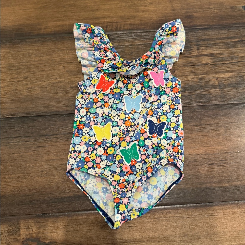 Mini Boden one piece swimsuit with flowers and butterflies size 3 to 4 years